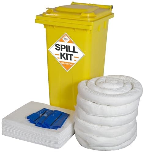 Image of 120 Litre Oil and Fuel Only Spill Kit in Wheeled Bin for Garages, workshops, engine rooms, Oils, Diesel, Hydraulic fluids, Thinners and any liquid based on a Hydrocarbon