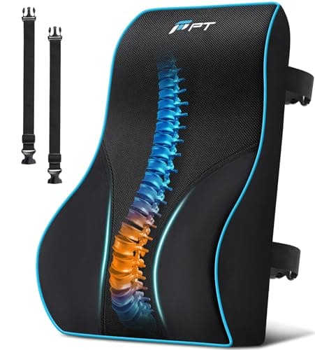 Image of POOTACK Lumbar Support Cushion, Memory Foam Back Support Cushion Lumbar Support for Office Chair, Car Seat, Recliner, with Extension Strap and Mesh Cover