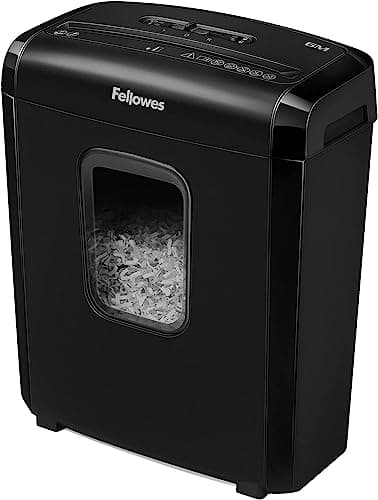 Image of Fellowes Powershred 6M Document Shredder Paper Cut Mini-Cut Document Shredder, Security DIN P-4, 6 Sheets, Clips, Paper Clips, Credit Cards, 13L Bin, Security Lock