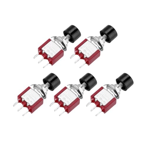 Image of sourcing map 5 Pcs 2A/5A 250V AC/120V AC 7mm Mini Momentary Push Button Switch SPST NO+NC Black Switch Button with Soldering Foot for Electronic Devices