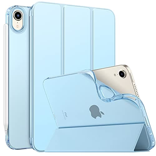 Image of MoKo Case Compatible with New iPad Mini 6 2021(6th Generation 8.3 inches), Half Transparent TPU Smart Cover with Auto Wake/Sleep, Angle/Bumper Protector, Sky Blue