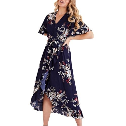 Image of Mela London Dipped Hem Wrap Dress 24 Navy