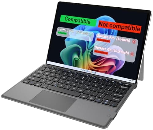 Image of Arteck Microsoft Surface Keyboard Type Cover, Ultra-Slim Portable Bluetooth Wireless Keyboard with Touchpad, Built-in Rechargeable Battery for Surface Pro 10, Pro 9