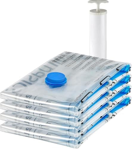 Image of Amazon Basics Vacuum Compression Zipper Storage Bags with Hand Pump - 4 Pack, X-Jumbo, Polyamide, Clear