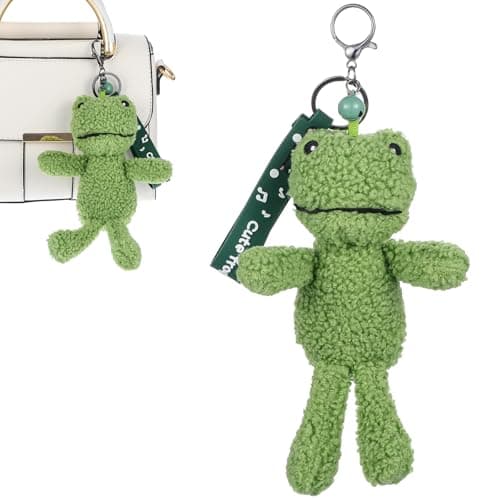 Image of Grevosea Frog Keychain Cute Plush Keychain Accessories Kawaii Keychains 8" Frog Purse Charms for Girls Women Backpacks Bags Purse Car Key Ring Perfect Birthday Valentines Day Gifts