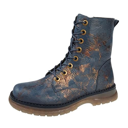 Image of Cipriata Annetta Tall Womens Lace Up Zip 8 Eye Ankle Boots (Navy/Bronze, Numeric_5)