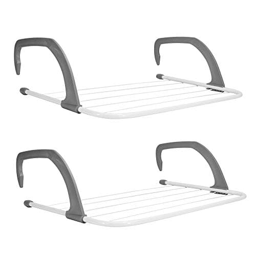 Image of 5 Bar Radiator Clothes Airer Rack Set of 2 | Foldable Clothes Drying Rack with Adjustable Arms | Iron Radiators Clothes Hanger | White & Grey | M&W