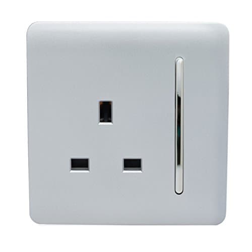 Image of Trendi 1 Gang Raised Artistic Modern Glossy Screwless 13 Amp Single Pole with Chrome Switched UK Standard Electrical Double Wall Plug Socket in Platinum Silver - ART-SKT13SI