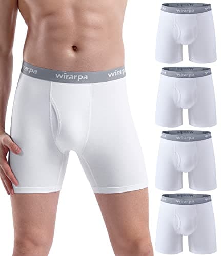 Image of wirarpa Men's Underwear Trunks Cotton Stretch Boxer Shorts Regular Leg Open Fly Tagless Underpants for Men 4 Pack White Size XL