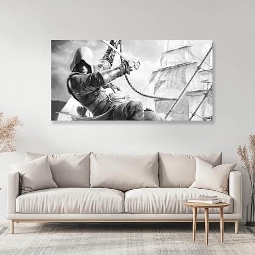Image of Assassin's Creed Black Flag Scene Canvas Wall Art Picture Print - Gift for Modern Wall Art Gift For MAssassin's Game Fans Home Office Hotel Decoration (Small : 60x30cm)