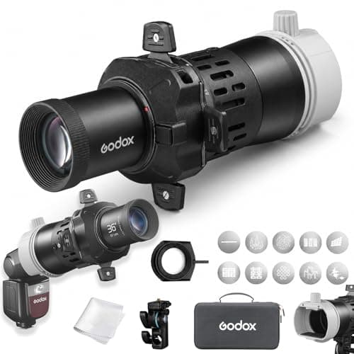 Image of Godox FP-M-36 Flash Projection Attachment for Square Head Flash, 36° Flash Projector for V860III V860II TT685 TT685II TT600 H200 H200II AD200Pro AD200ProII, 360° Rotatable 4-Leaf Shutter