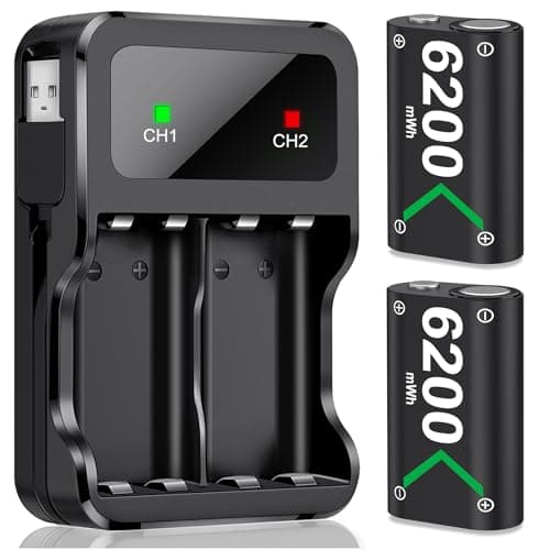 Image of HELLCOOL Rechargeable Battery Pack for Xbox One/Series X|S Controller, 2x6200mWh High Capacity Battery Pack with Charger/LED Indicator/25H Playtime, Compatible with Xbox One/S/X/Elite, Series S/X