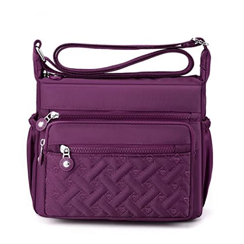 Image of Womens Multi Pocket Casual Waterproof Crossbody Handbags Shoulder Messenger Bag for Travel Hiking Daily (Purple)
