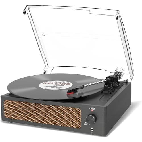 Image of Trynnay Vinyl Record Player with Speaker Vintage Turntable for Vinyl Records, Belt-Driven Turntable Support 3-Speed, Wireless Playback, Headphone, AUX-in, RCA Line LP Vinyl Players Retro Black