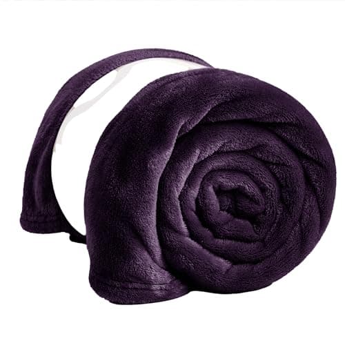 Image of PRIME LINENS Fleece Blanket Reversible Throw for Sofa - Faux Fur Bed Blanket Lightweight Cozy Throw for All Seasons, Perfect for Bed Couch Camping & Travel (Aubergine, 130 x 150 Cm)