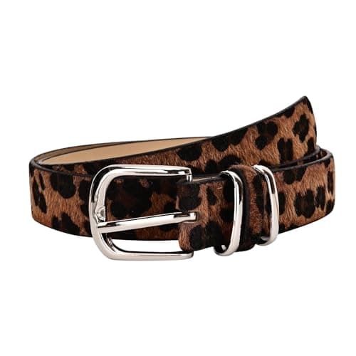 Image of LEHEEYWT Leopard Print Belt, Adjustable Leather Belts For Women With Silver Buckles, Lightweight Womens Belt For Jeans Dresses Clothing Accessory (brown)