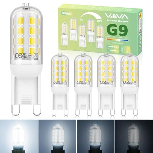 Image of G9 LED Light Bulbs Dimmable 5W - 5Pcs, Cool White 6000K, 500LM, Equivalent to 45W G9 Halogen Bulb, Energy Saving Bulb, CRI>80, 360° Beam Angle, No Flicker, for Home Lighting, Crystal Chandelier