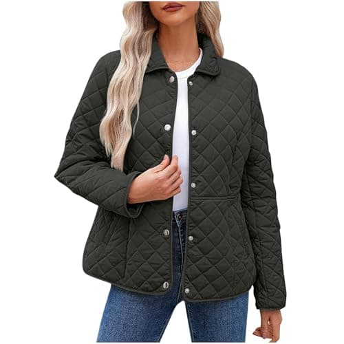 Image of duxyoz Women'S Diamond Quilted Jackets Winter Bomber Jacket Padded Coats Casual Warm Jacket With Pockets Softshell Jackets For Ladies Outdoor Walking Hiking Travel XL