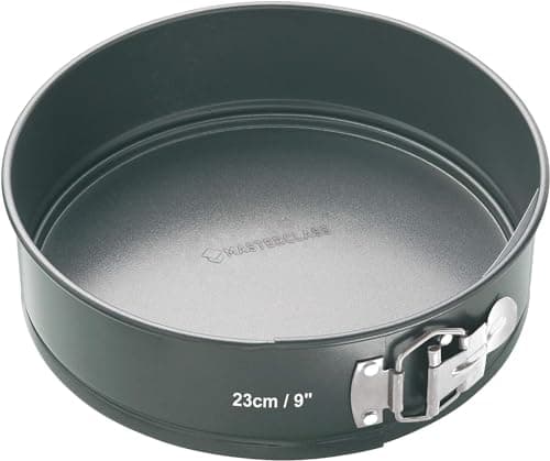 Image of MasterClass Non-Stick Cake Tin for Baking, Spring Form Loose Base, Round 23cm (9"), Sleeves, Grey