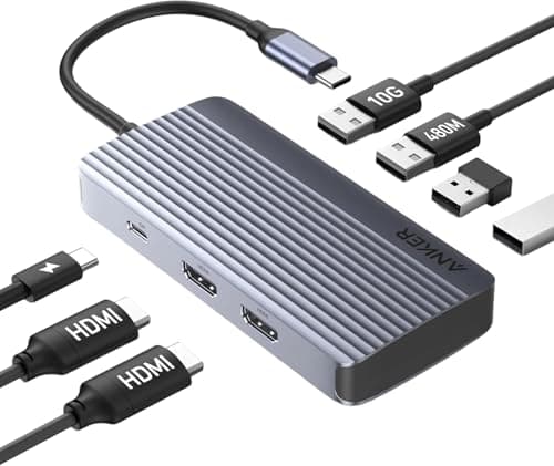 Image of Anker 7-in-1 USB C Hub, Dual Monitor Multiport Adapter, Dual HDMI Display, 100W Power Delivery, 10Gbps Data Transfers, USB Ports for MacBook Air/Pro, Dell XPS, iPad Pro, and More