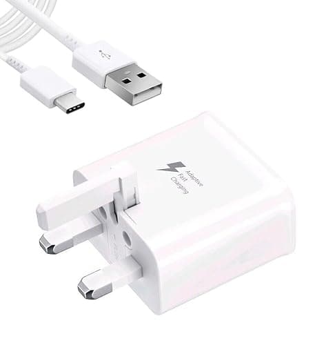 Image of Genuine Original Samsung EP-TA200 / EP-TA20 Adaptive Fast Charging Adaptive UK Wall Plug Adapter & Samsung USB A to Type C Charge Cable Lead (White Charger & Lead)