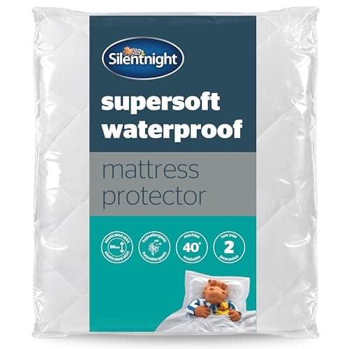 Image of Silentnight Supersoft Waterproof Mattress Protector – Luxury Quilted Quiet Bed Mattress Pad Cover with Extra Deep Fitted Skirt and Waterproof Protection – Double, White (Packing May Vary)