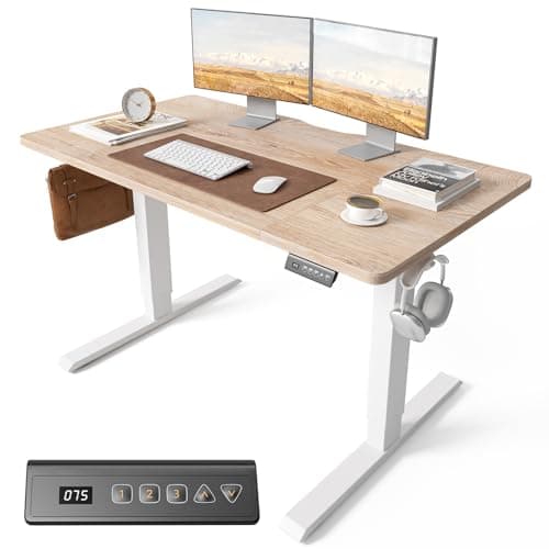 Image of Cubiker Electric Standing Desk Height Adjustable For Gaming and Computer, 120 x 60cm Sit Stand Electric Home Office Desk with Memory Smart Pannel, 4 Pieces Splice Board, Oak