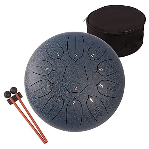 Image of Lomuty 12 Inches 30 CM Steel Tongue Drum-11 Notes C Major Tuned Percussion Instrument-Handpan Drum with Bag, Music Book, Mallets and Finger Picks(Dark Blue)