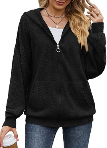 Image of PANOZON Women's Zip Up Hoodies Long Sleeve Sweatshirts with Pockets Casual Ladies Spring Fall Thin Zipper Jacket Black XL
