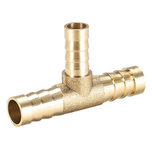 Image of sourcing map Tee Brass Barb Fitting Reducer 3 Way, Fit Hose ID 10mm x 8mm x 10mm
