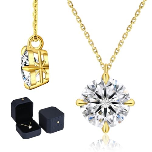 Image of KRKC Moissanite Necklace for Women, Gifts for Her, 0.5-3CT Lab-Grown Diamond Solitaire Pendant Necklace, White Gold S925 Sterling Silver (Classic Claw-14K Gold, 8mm-2CT)
