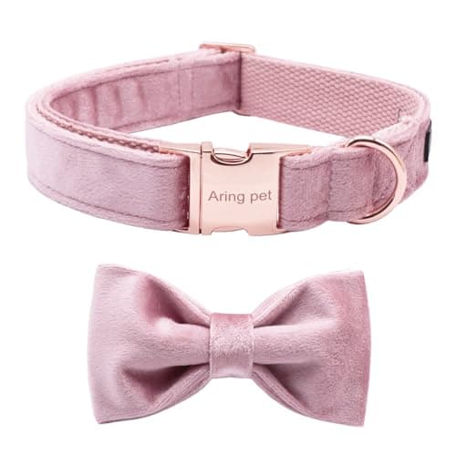 Image of ARING PET Velvet Dog Collar-Pink Bowtie Dog Collars, Soft&Comfortable Adjustable Velvet Collars Gifts with Bow for Small Medium Large and Girl Boy Dogs