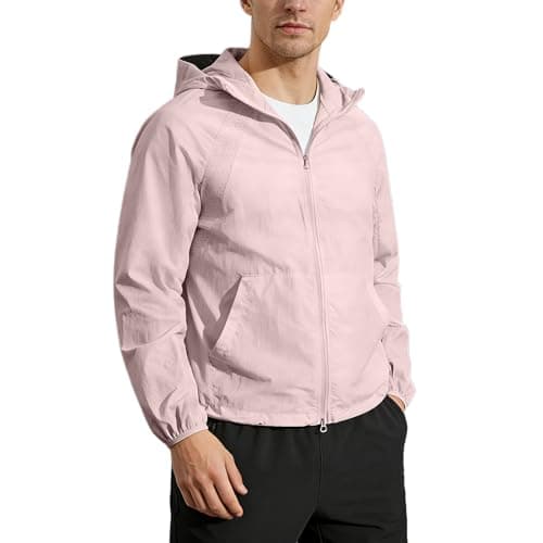 Image of Generisch Lightweight Hooded Jacket for Men Breathable Leisure Outdoor Coat with Zip Pockets, pink, S