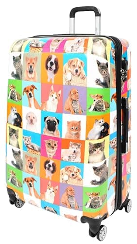 Image of House Of Leather Four Wheels Hard Shell Suitcase Printed Expandable Luggage Dogs and Cats Print (Large)