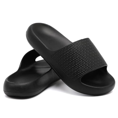 Image of Uonesone Cloud Sliders Women,Mens Arch Support Sliders Ultra-Soft Shower Shoes Quick Drying Comfy Thick Sole House Beach Slippers Indoor Outdoor Sandals(Black 5/6 UK)