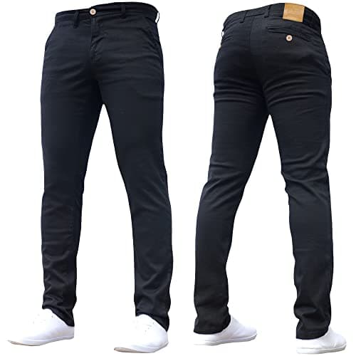 Image of Crosshatch Mens 'Brooks' Stretch Chino Slim Fit Leg Trousers Jeans by JeanBase Black 32W X 32L