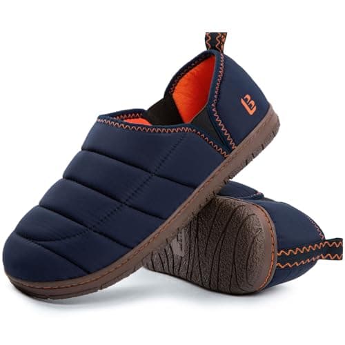 Image of LongBay Men's Memory Foam Slippers with Warm Coral-Fleece Lining Non-Slip Indoor Outdoor House Shoes Navy Blue, 10