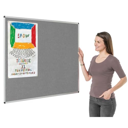 Image of Metroplan Fire-Retardant Aluminium Frame Noticeboard, 120 x 120 cm, Grey Pinboard, Wall-Mounted, 12 Colour Pinboard Options - Ideal for Office, Classroom, Notice Displays