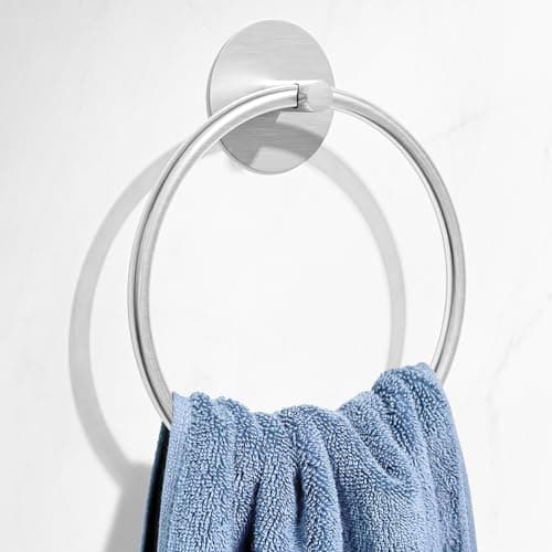 Image of Brushed Nickel Bathroom Towel Ring - SUS304 Stainless Steel Bathroom Towel Rack, Susswiff Adhesive Wall Mounted Hand Towels Holder, Towel Hanger for Bathroom Organizer, Kitchen Storage