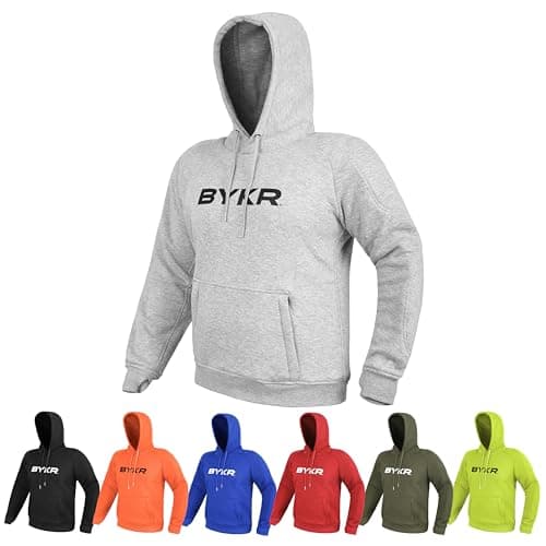 Image of BYKR Motorcycle Hoodie for Men & Women Biker Motorcycle Jackets Breathable Motorbike Riding Sweatshirt All Weather CE Armored, Grey, Large