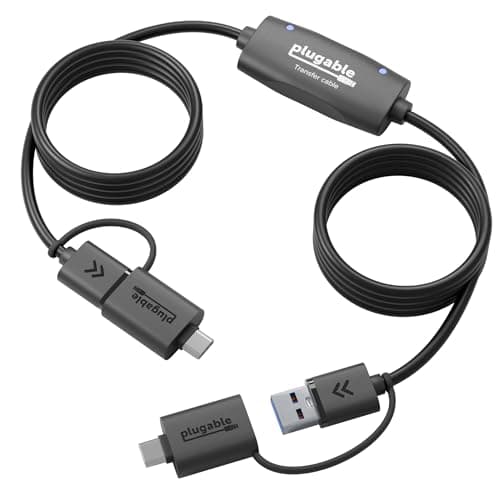 Image of Plugable USB Data Transfer Cable PC to PC, Compatible with Windows USB C and USB 3.0, Transfer Files to New Computer with Included Bravura Easy Computer Sync Software, 6.6ft (USBC-TRAN)