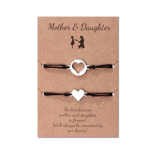 Image of CERSLIMO Mother and Daughter Gifts - 2 Pcs Heart Charm Bracelets for Mum and Daughter Gifts, Mothers Day Birthday Christmas Jewellery