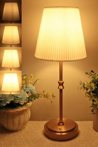Image of HSLighting Rechargeable Lamp, 5000mAh Touch Cordless Table Lamps Bedside Battery Operated Fabric Shade Portable Tall Desk Lamp with Stepless Dimmable for Dining Living Room Bedroom Kitchen Bar, 15''