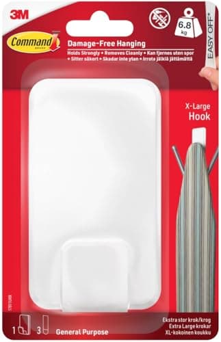 Image of Command Utility Hook, X-Large for Heavyweight - 1 Hook in White and 3 Adhesive Strips for Indoor and Other Items up to 6.8 kg - No Nails, No Holes, No Drilling