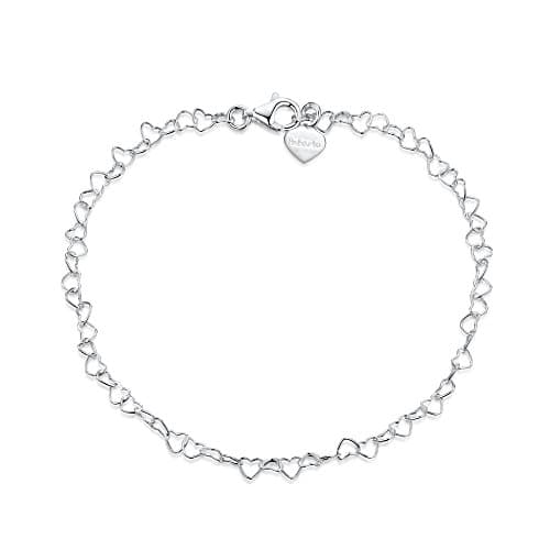 Image of Amberta 925 Fine Sterling Silver Naturally Adjustable Anklet - 3 mm Heart Chain Ankle Bracelet - up to 10" inch - Flexible Fit, One Size, Metal