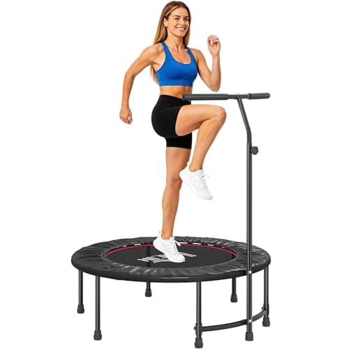 Image of HOMCOM 40" Fitness Trampoline, Mini Trampoline Bungee Rebounder with Adjustable Handle for Indoor Exercise Workout, Black