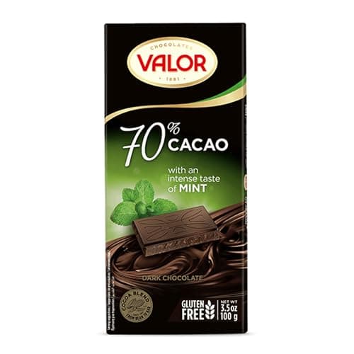 Image of Valor Dark Chocolate Bar - 70% Dark Chocolate with Mint, Deliciously Smooth Dark Chocolate Bars made with Fine Cacao, Gluten Free, Crafted by Master Chocolatiers, 100g Bar