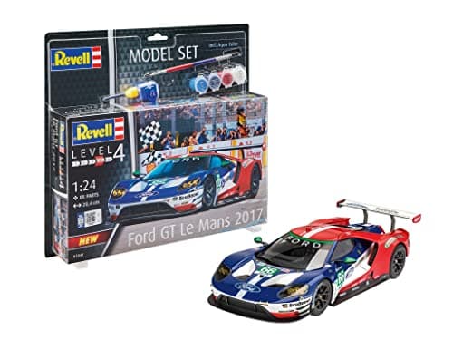 Image of Revell Model Set 67041 Ford GT - Le Mans 1:24 Scale Unbuilt/Unpainted Plastic Model Kit with Contacta Professional Glue, Paintbrush & Selected Aqua Color Paints