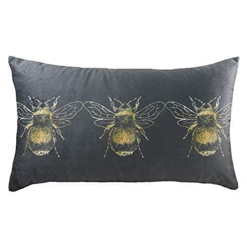 Image of Evans Lichfield Gold Bee Cushion Cover, Velvet, Grey, 30 x 50cm