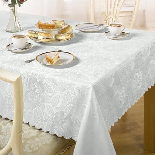 Image of Emma Barclay Damask Rose - Jacquard Table Cloth in White - 52x70 (132x178cm)